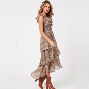 NWT MINKPINK Fleetwood Floral Tiered High-Low Midi Dress Size S